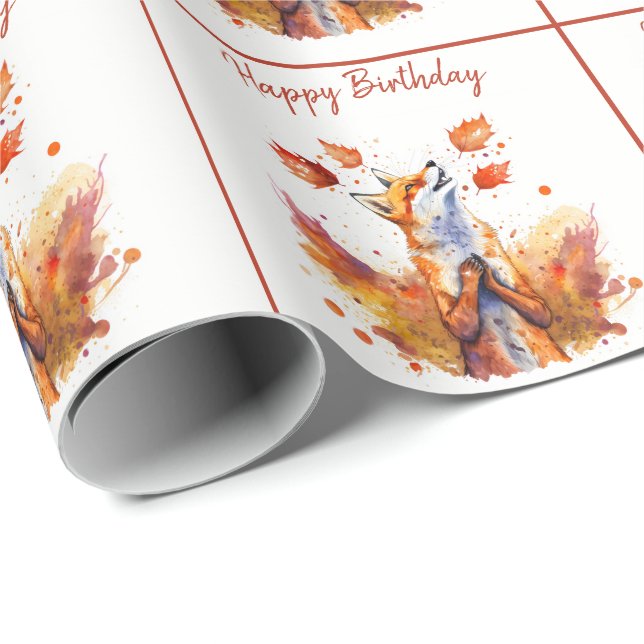 Papier Cadeau Automne / Autumn Vibes Fox - Joyeux anniversaire (Coin rond)