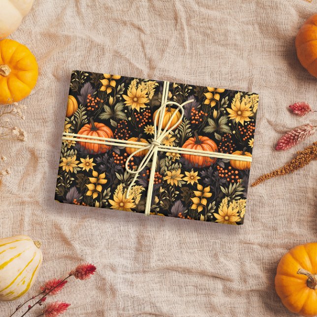 Papier Cadeau Automne avec tournesol, citrouille et boho Florals (Créateur téléchargé)