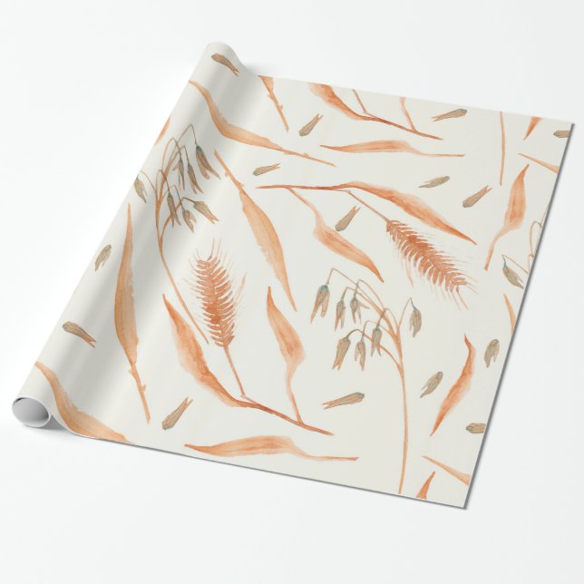 Papier Cadeau Automne Blé Grain Céréales Plantes Botanique Aquar (Déroulé)