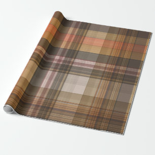 Papier Cadeau Automne Brown et Orange Plaid