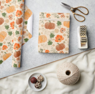 Papier Cadeau Automne Citrouille Automne Floral Jardin Feuille O