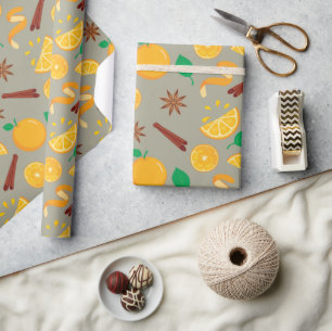 Papier Cadeau Automne Etoile Anise, Oranges Simples Thanksgiving