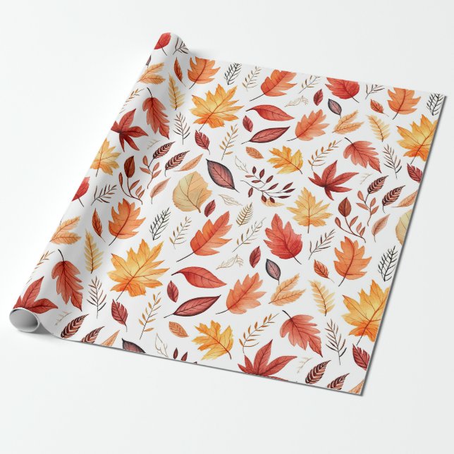 Papier Cadeau Automne Feuilles Terracotta Brown Boho Motif (Déroulé)