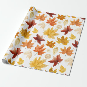 Papier Cadeau Automne Feuilles Terracotta Brown Boho Motif