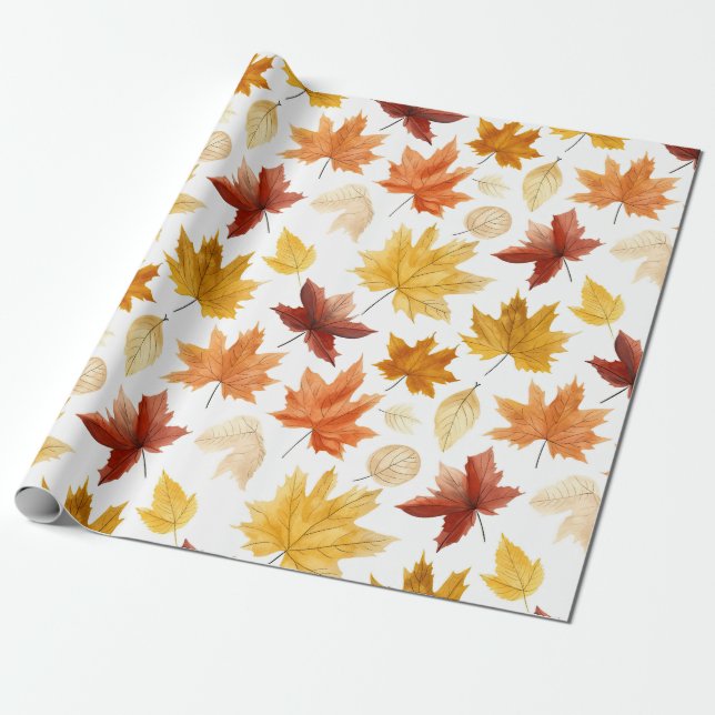 Papier Cadeau Automne Feuilles Terracotta Brown Boho Motif (Déroulé)