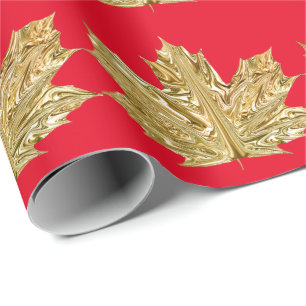Papier Cadeau Automne Gold feuille d'érable automne rouge hiver