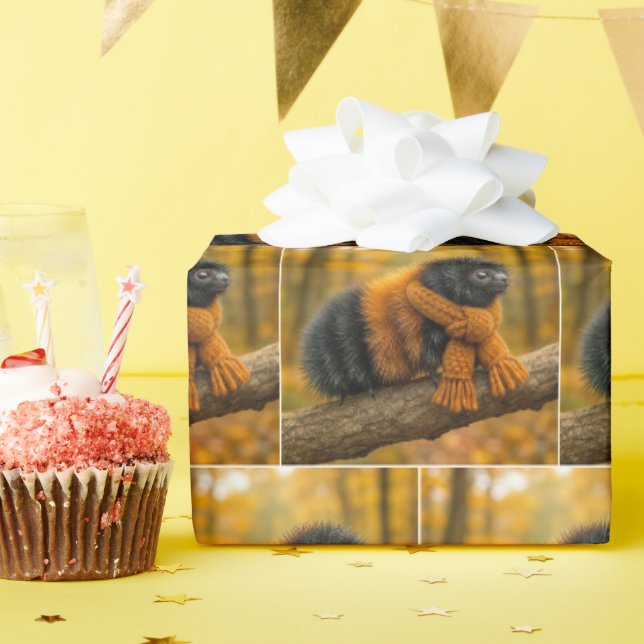 Papier Cadeau Automne Laine Ours Caterpillar Portant une Écharpe (Fête d'anniversaire)