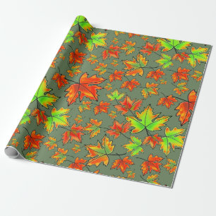 Papier Cadeau Automne rouge orange feuille érable feuille