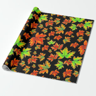Papier Cadeau Automne rouge orange feuille érable feuille
