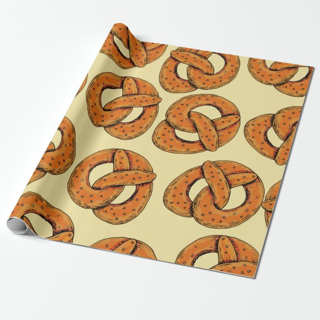 Papier Cadeau Automne sans couture motif avec bretzels, octobre  (Déroulé)