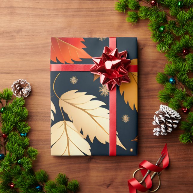 Papier Cadeau Automne tombant feuille Orange Retro Motif (Cadeau de vacances)
