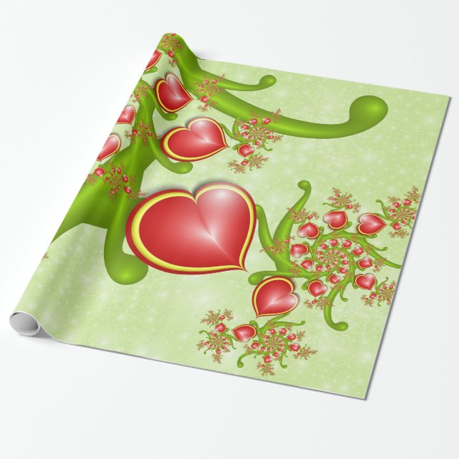 Papier Cadeau Avec beaucoup d'amour Rouge Coeurs Jaunes Fractal  (Déroulé)