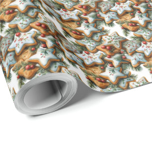 Papier cadeau avec motif de biscuits de Noël