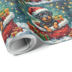Papier Cadeau Aventure de sac de Noël Rottweiler Santa