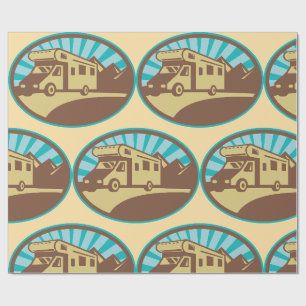 Papier Cadeau Aventure montagneuse en camping-car rétro Vintage 