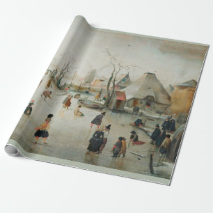 PAPIER CADEAU AVERCAMP "PATINAGE À GLACE DANS UN VILLAGE" CADEA