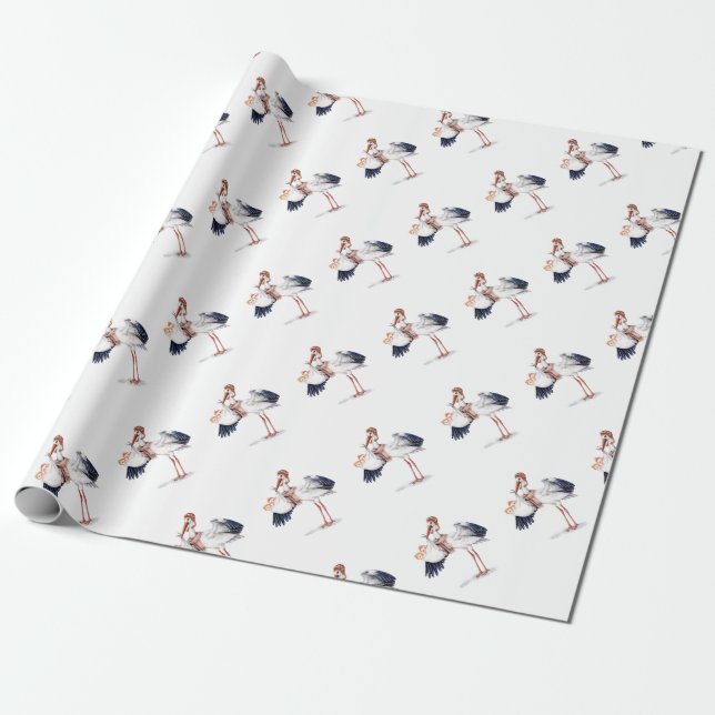 Papier Cadeau Aviator Stork transportant des jumeaux (Déroulé)