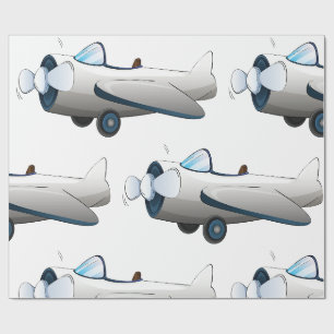 Papier Cadeau Avion à hélice de dessin animé blanc Style Rétro V