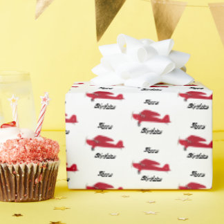 Papier Cadeau Avion rouge vintage Joyeux papier d'enveloppement 