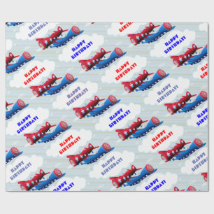 Papier Cadeau Avion Vintage Airforce Airshow Aviateur Rayures
