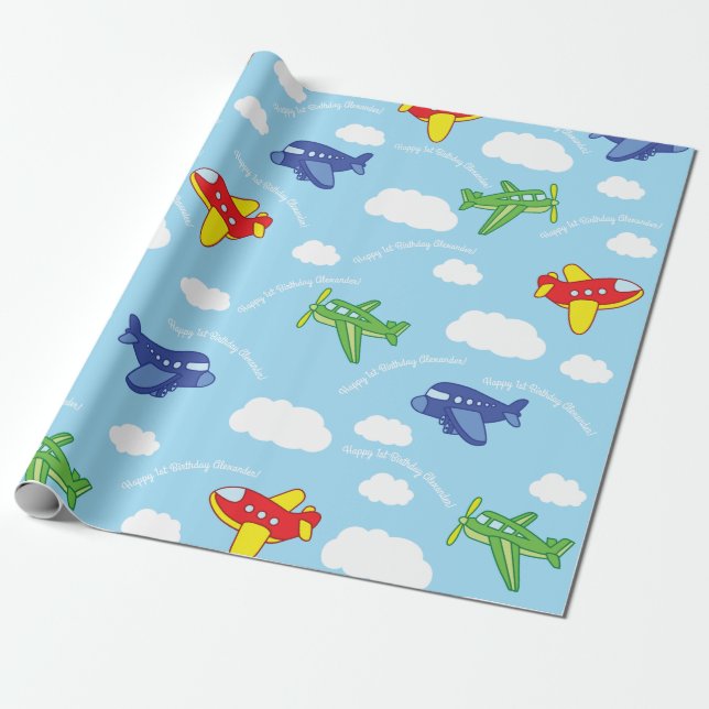 Papier Cadeau Avions et Jets mignons 1ère fête d'anniversaire (Déroulé)