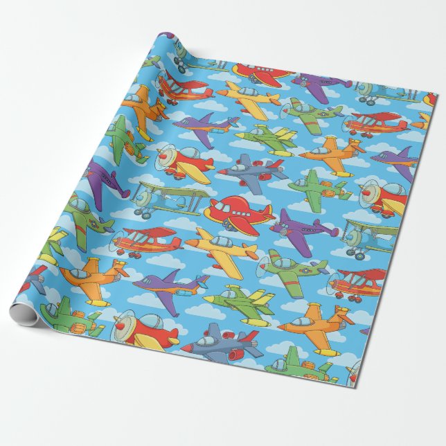 Papier Cadeau Avions et nuages personnalisables (Déroulé)