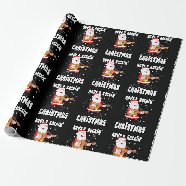 Papier Cadeau Avoir Rockin Noël Guitariste Guitare Funny Xma (Déroulé)