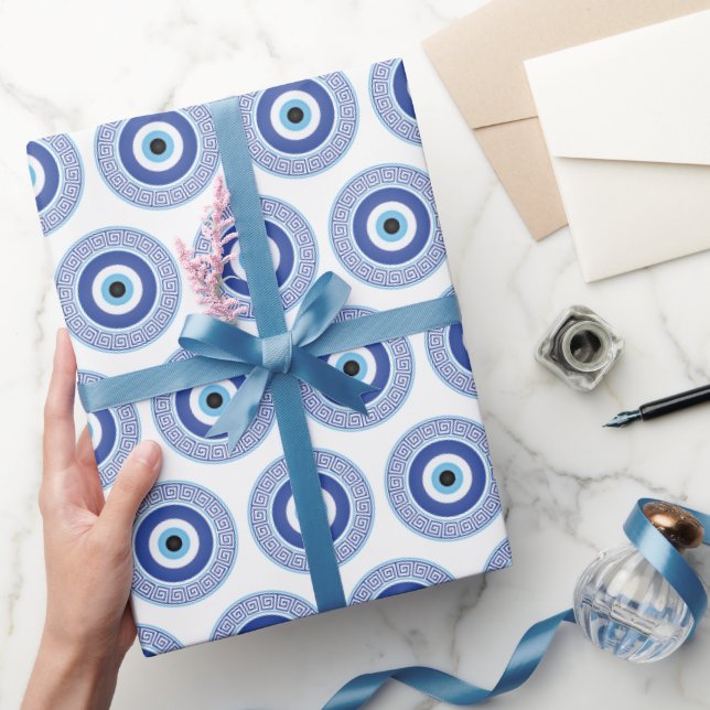 Papier Cadeau Aztec Cercle grec Clé mal Motif oeil bleu (Cadeaux)