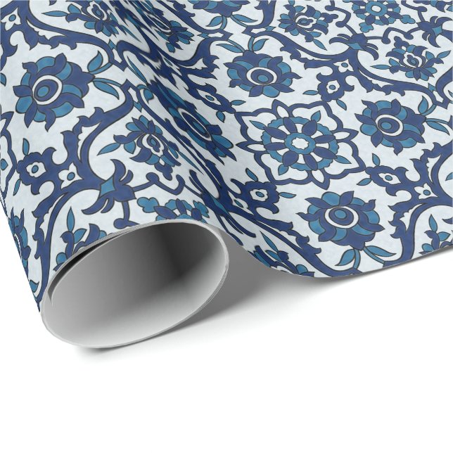 Papier Cadeau Azulejos Floral Carrelage Motif (Coin rond)