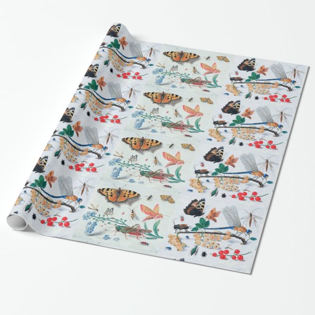 PAPIER CADEAU BABFLIES, INSECTS, FLOWERS ET PLANTS (Déroulé)