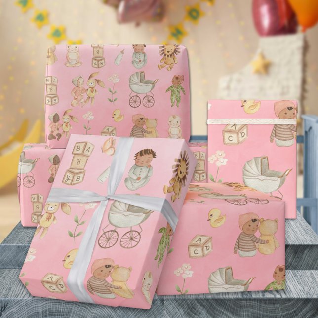 Papier Cadeau Baby & Animaux International Pink (Babies & Animals International Pink Gift Wrapping Paper Rolls)