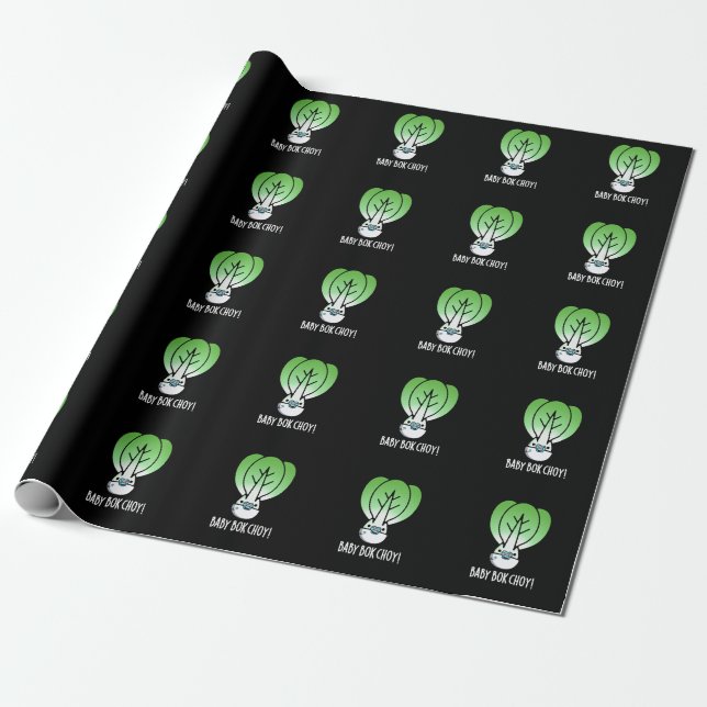 Papier Cadeau Baby Bok Choy Funny Veggie Pun Dark BG (Déroulé)