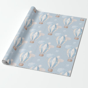 Papier Cadeau Baby Boy Blue Hot Air Balloons