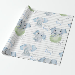 Papier Cadeau Baby Boy Elephant C’est un garçon Douche