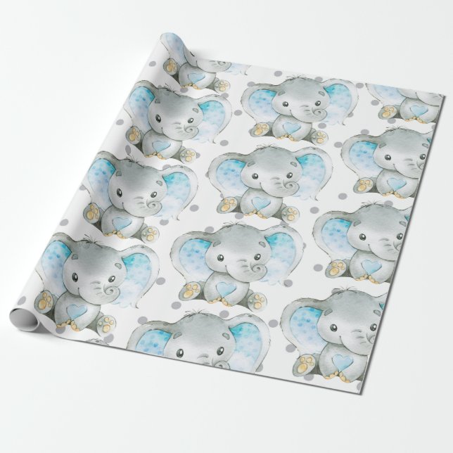Papier Cadeau Baby Boy Elephant Jungle Motif Cadeau (Déroulé)