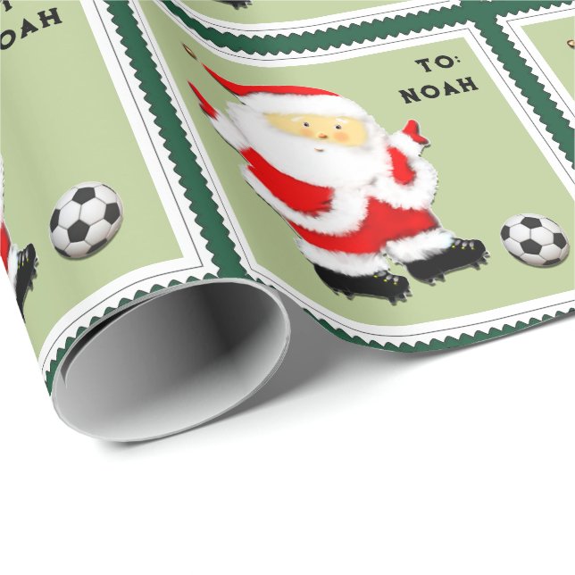 Papier Cadeau Baby Boy First Christmas Soccer Wrapper Paper (Coin rond)