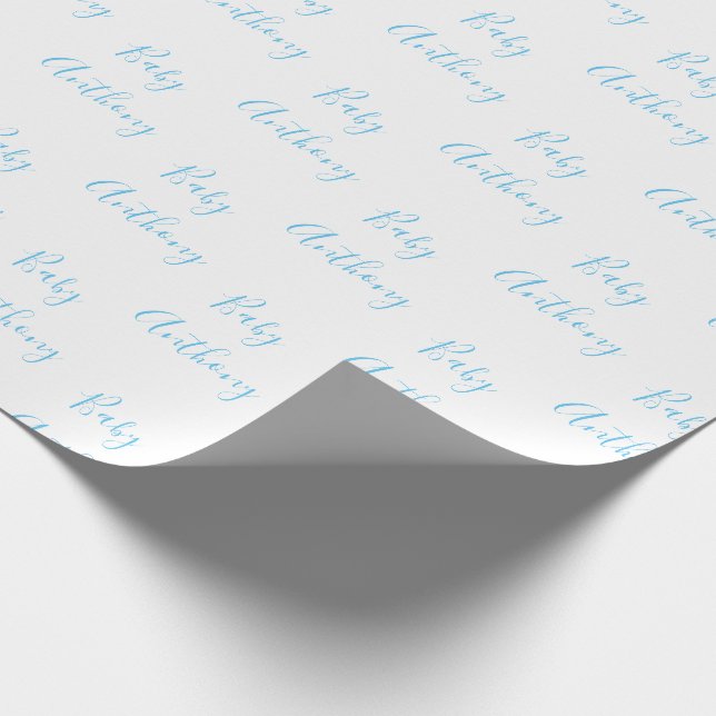 Papier Cadeau Baby Boy Script Bleu Douche Nom personnalisé (Coin)