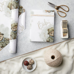 Papier Cadeau Baby Boy Script Hunter Teddy Bear Baby shower