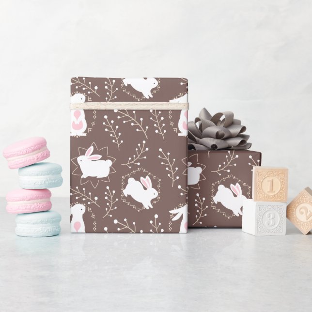 Papier Cadeau Baby Boy Shower Rabbits sur Brown (Baby Shower)