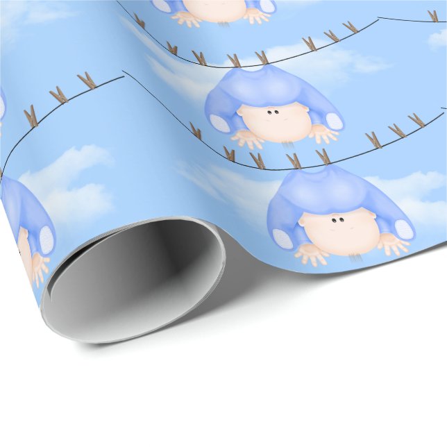 Papier Cadeau Baby Boy sur Clothesline (Coin rond)