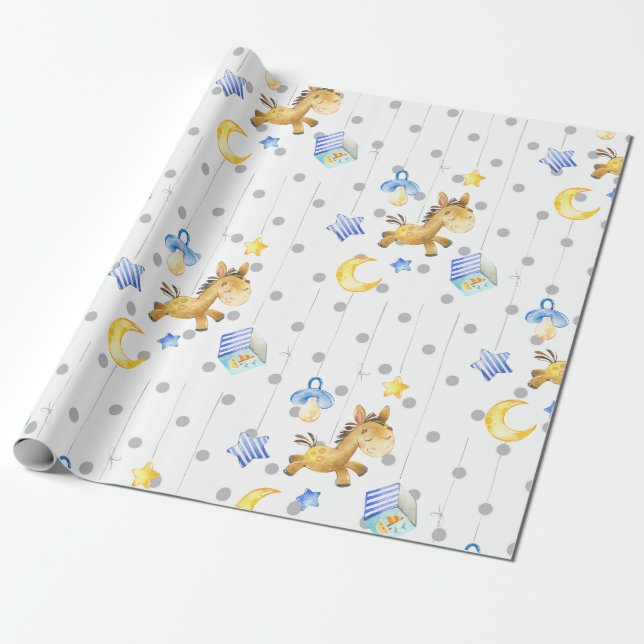Papier Cadeau Baby Boy Toys Motif Baby shower Cadeau Nursery (Déroulé)