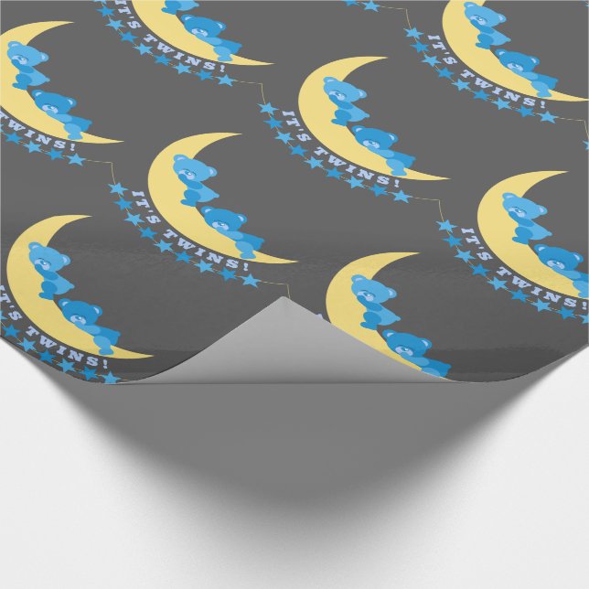 Papier Cadeau Baby Boy Twins Nounours sur Lune Motif (Coin)