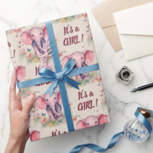 Papier Cadeau Baby Elephant C'est un Baby shower de fille