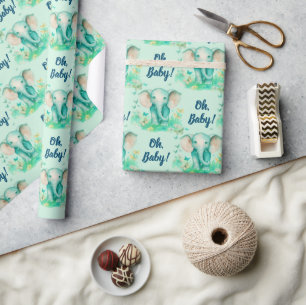 Papier Cadeau Baby Elephant Oh Baby Baby shower neutre