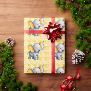 Papier Cadeau Baby Elephant Oreilles à pois jaunes Baby Shower