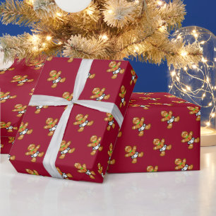 Papier Cadeau Baby Gingerbread doux XmaS sur vin rouge