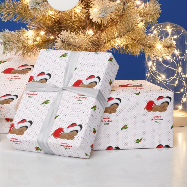 Papier Cadeau Baby Girl Christmas Red Santa Chapeau Dot Wrapping (Vacances)
