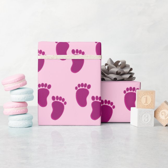 Papier Cadeau Baby Girl rose Faux Broderie Motif d'impression (Baby Shower)