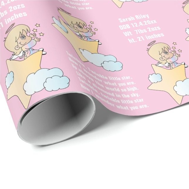 Papier Cadeau Baby Girl 👶 Twinkle, Twinkle Little 🌟 Star (Coin rond)