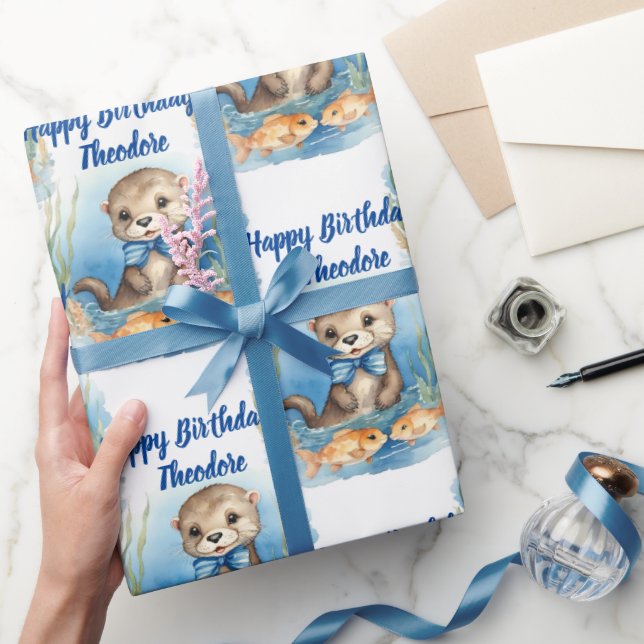 Papier Cadeau Baby Otter Boy Personnalisé (Cadeaux)
